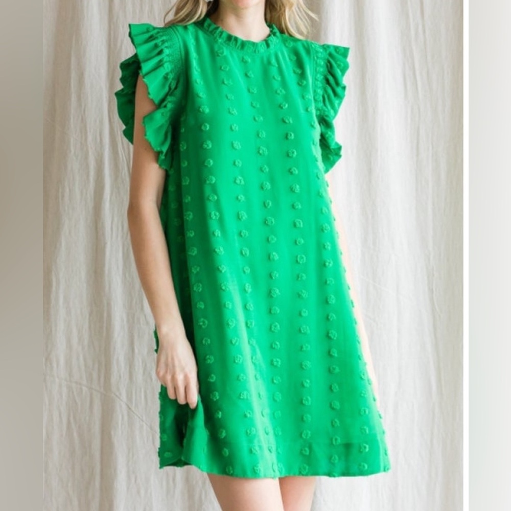 Jodifl Green Size Medium Swiss Dot Dress NWT